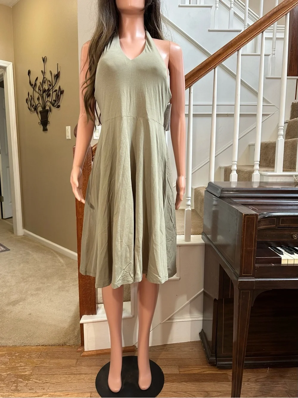 NWT Land’s End Olive Halter Fit-and-Flare Dress